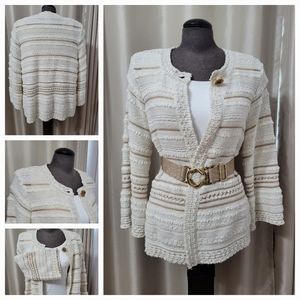 JM Collection Cream and Tan Cardigan Sweater
